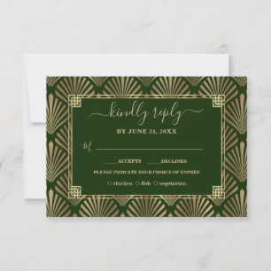 Mörk grönt konst Deco Bröllop i Guld OSA Kort