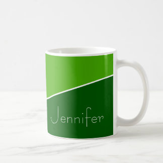 Mörk grönt, Ljust grönt, vit kurvlinje + Namn Kaffemugg