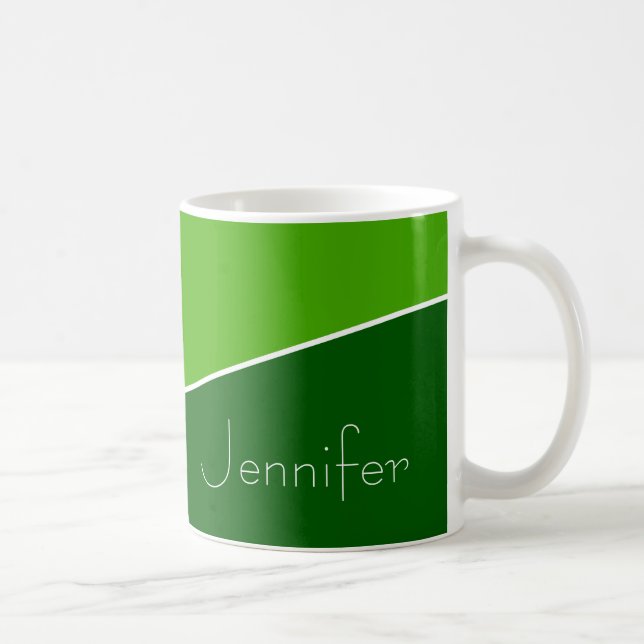 Mörk grönt, Ljust grönt, vit kurvlinje + Namn Kaffemugg (Höger)