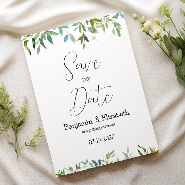 Mörk grönt löv vid botaniskt myntverk Spara datum Inbjudningar (Botanic mint dark green foliage Save the Date )