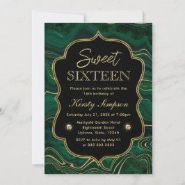 Mörk grönt malakit och guldfetter Strata Sweet 16 Inbjudningar