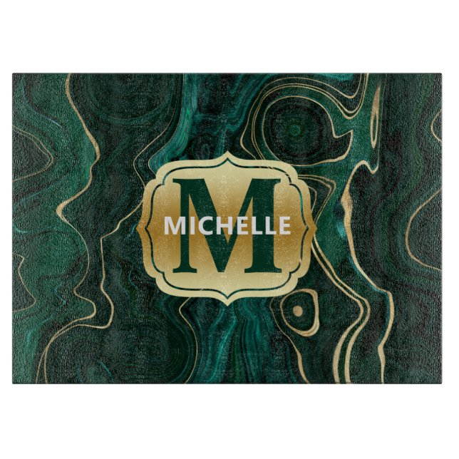 Mörk grönt malakit och guldfoil Strata Veining (Framsidan)