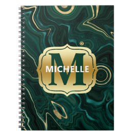 Mörk grönt malakit och guldfoil Strata Veining Anteckningsbok