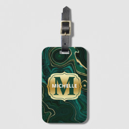 Mörk grönt malakit och guldfoil Strata Veining Bagagebricka