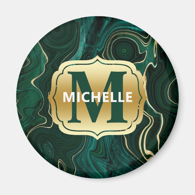 Mörk grönt malakit och guldfoil Strata Veining Magnet (Framsidan)