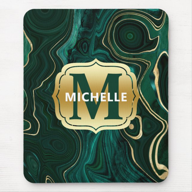 Mörk grönt malakit och guldfoil Strata Veining Musmatta (Framsidan)