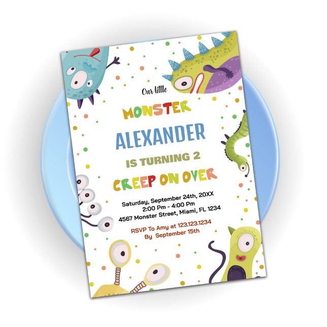 Mörk grönt måndagsinbjudningar inbjudningar (Monster Birthday Invitations Dark Green)