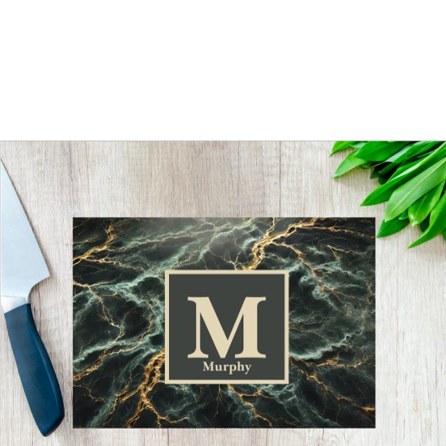 Mörk grönt Marble & Guld Vein Monogram (Skapare uppladdad)