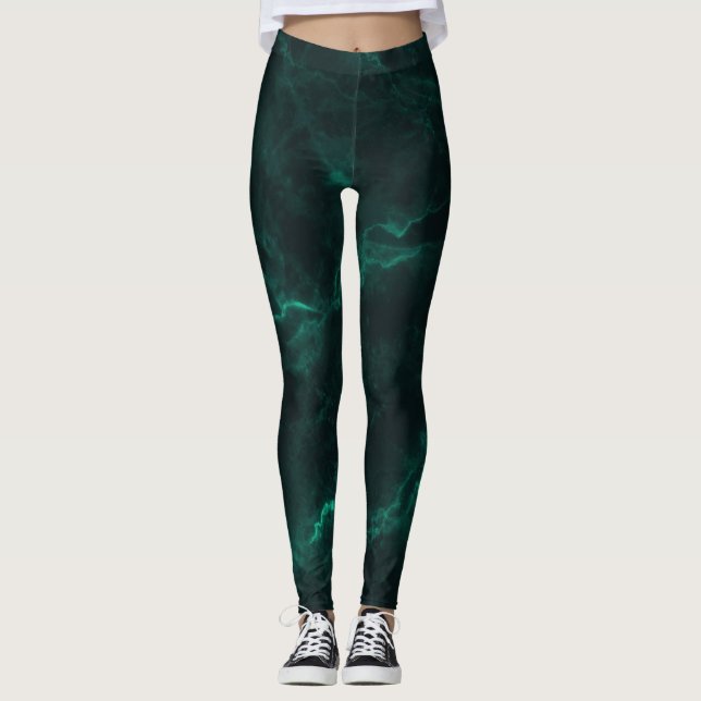 Mörk grönt marmor, sömlös struktur. leggings (Framsida)