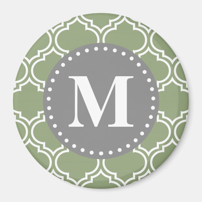 Mörk grönt marockanskt lattice Mönster Monogram Magnet (Framsidan)