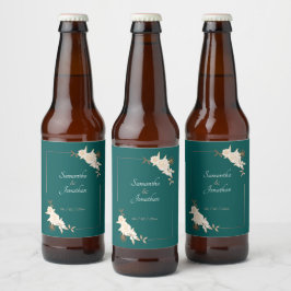 Mörk grönt med Cream Ro Bröllop Ölflaska Etikett