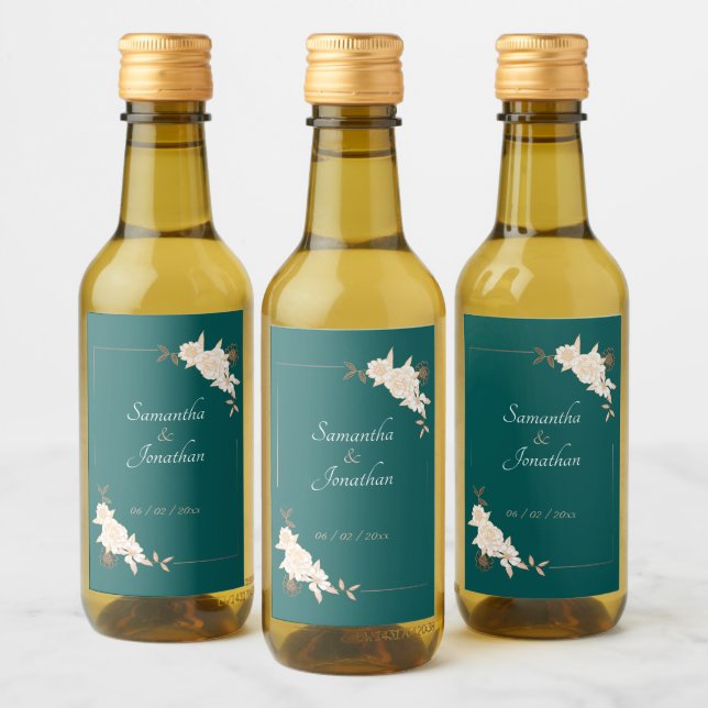 Mörk grönt med Cream Ro Bröllop Vinetikett (Flaskor)