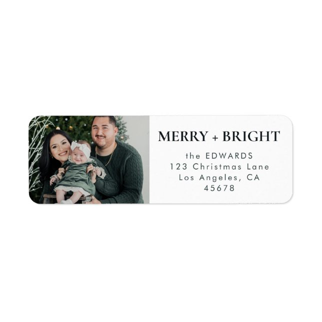 Mörk grönt Merry och Bright Family Photo Adress Returadress Etikett (Framsidan)
