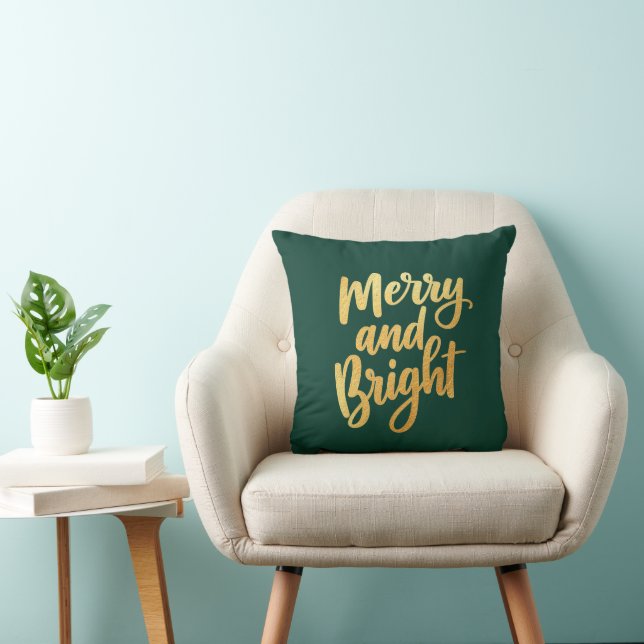 Mörk grönt merry och Bright - Guld Script Decor Kudde (Stol)
