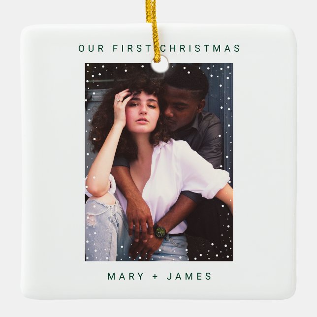 Mörk grönt merry och gift foto julgransprydnad keramik (create your own Dark Green Merry and Married Photo Ceramic Ornament)