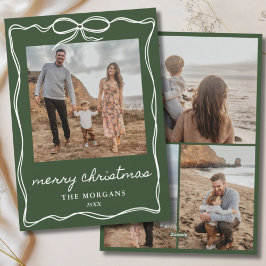 Mörk grönt, minimalistisk kortjul, 4 fotofamilj julkort