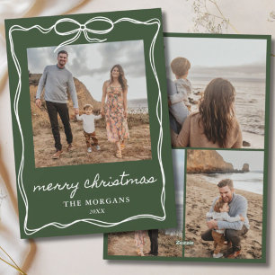 Mörk grönt, minimalistisk kortjul, 4 fotofamilj julkort
