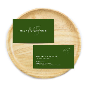 Mörk grönt minimalistisk monogram med enkel Elegan Visitkort