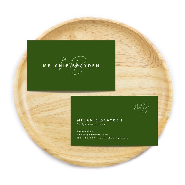 Mörk grönt minimalistisk monogram med enkel Elegan Visitkort (Skapare uppladdad)