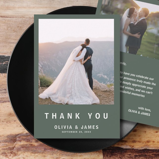 Mörk grönt | Minimalistiskt Modern Bröllop Tack Kort (Skapare uppladdad)