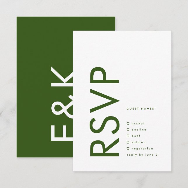 Mörk grönt Modern Big Monogram Simple Bröllop OSA Kort (Fram/baksida)