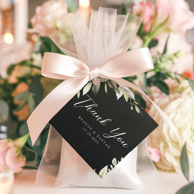 Mörk grönt modern Grey Löv Bröllop Tack Gåvor Etiketter (Skapare uppladdad)