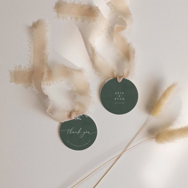 Mörk grönt modern kalligrafi Bröllop Tack Gåvor Etiketter (Dark Green Modern Calligraphy Wedding Thank You Favor Tags)