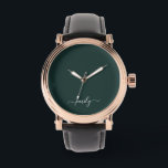 Mörk grönt Modern Script Monogram Namn Armbandsur<br><div class="desc">Mörk grönt Enkelt skript,  Monogram Namn. Det gör perfekten söt 16-årsjubileum,  bröllop,  möhippa,  årsdag,  babydusch eller bachelorette-fest för någon som glam lyxen och chic stilar i kärlek.</div>