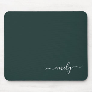Mörk grönt Modern Script Monogram Namn Musmatta