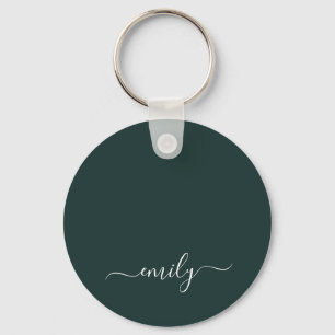 Mörk grönt Modern Script Monogram Namn Nyckelring
