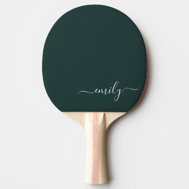 Mörk grönt Modern Script Monogram Namn Pingisracket (Framsidan)