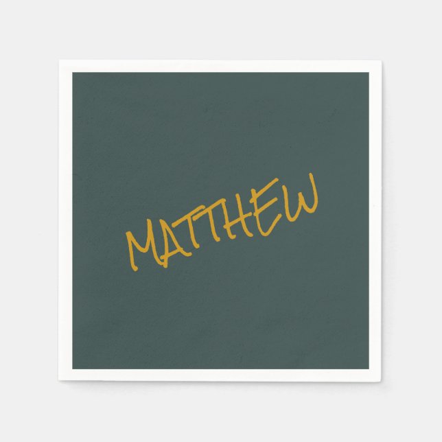 Mörk grönt, modernt guld-skrivskript pappersservett (Framsidan)