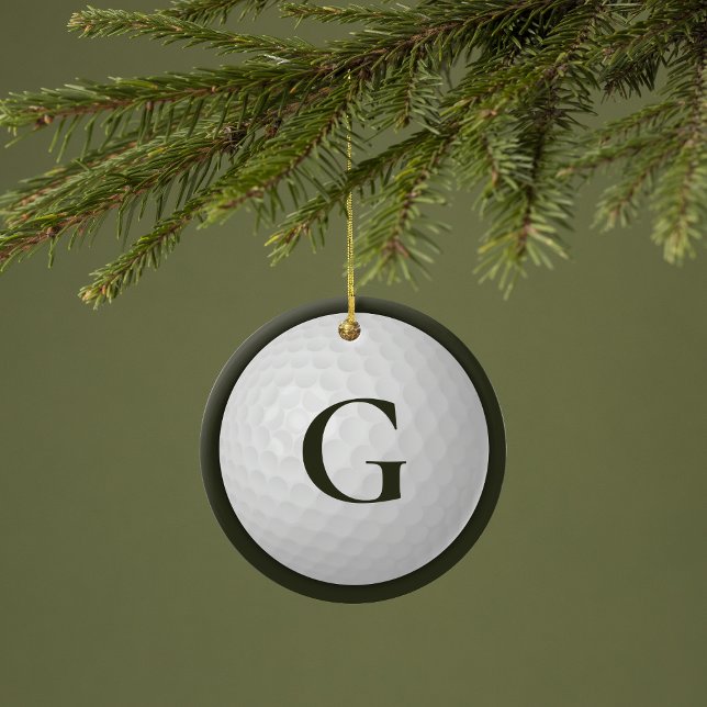Mörk grönt Monogram Golf Boll Julgransprydnad Keramik (Skapare uppladdad)