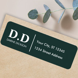 Mörk grönt monogram initial Returadress Etikett