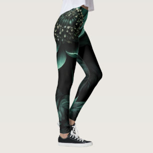 Mörk grönt Moody blombalkar Leggings