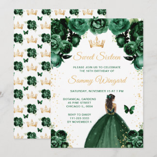 Mörk grönt Mörk Skin Princess Sweet sixteen Inbjudningar