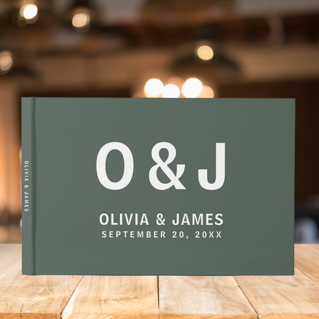 Mörk grönt | Moss Minimalist Modern Scandi Bröllop Gästböcker (Skapare uppladdad)