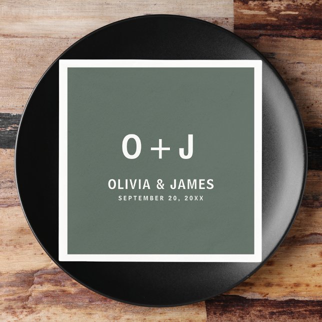 Mörk grönt | Moss Minimalist Modern Scandi Bröllop Pappersservett (Skapare uppladdad)