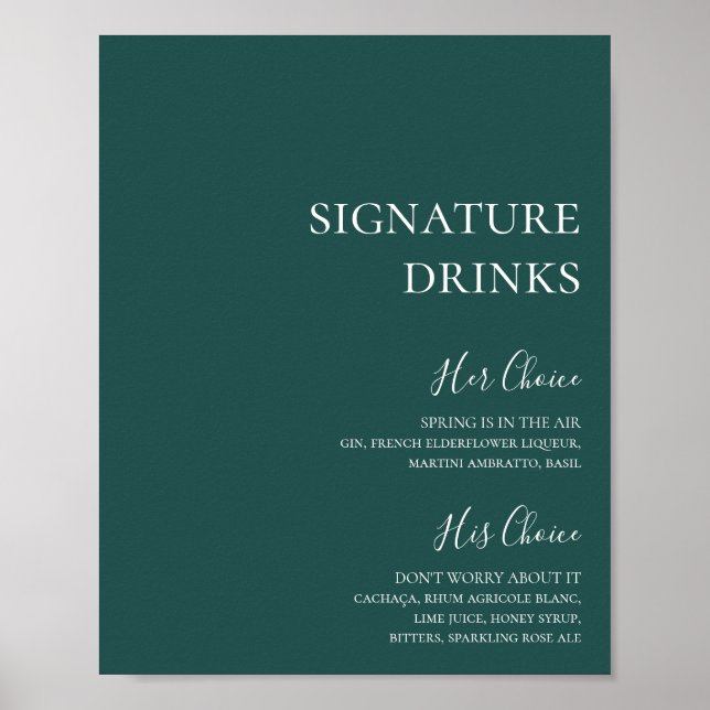 Mörk grönt Namnteckning Drinks-tecken Poster (Framsidan)
