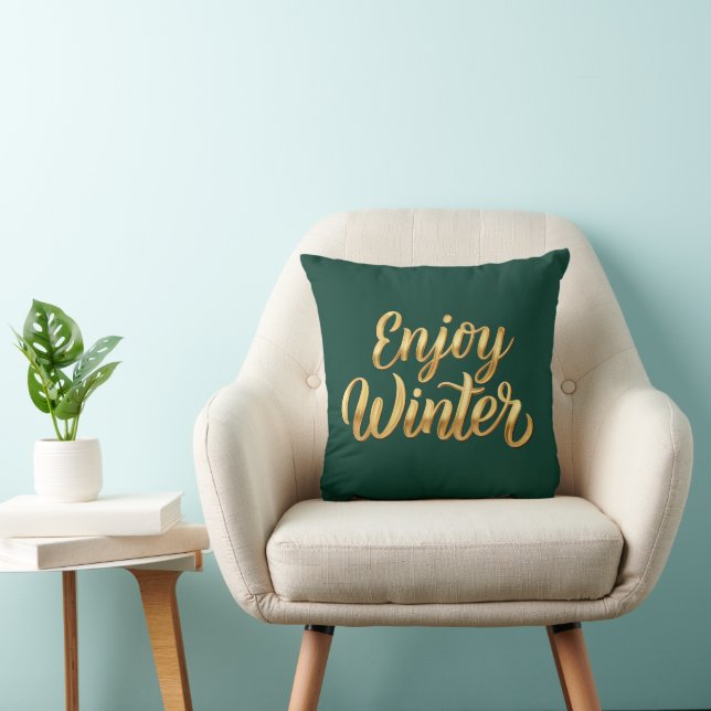 Mörk grönt njut vinter - Guld-skriptdecor Kudde (Stol)