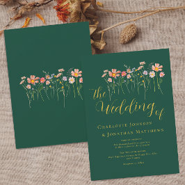 Mörk grönt och Guld i Elegant för Wildblomskugga Inbjudningar