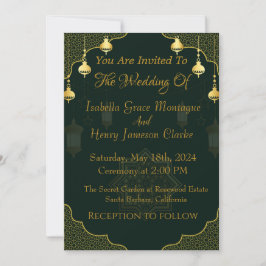 Mörk grönt och guld-manusinbjudan till bröllopsbrö inbjudningar