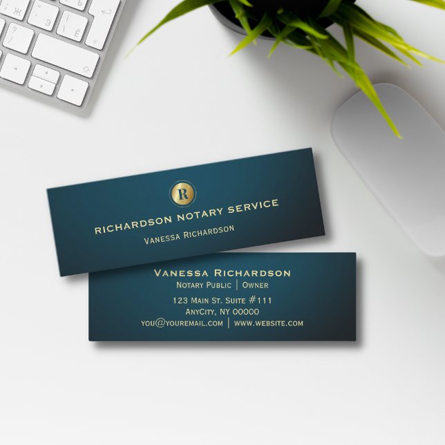 Mörk grönt och Guld-monogram - liten verksamhet Mini Visitkort (Skapare uppladdad)