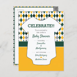 Mörk grönt och Gult Argyle Mönster Baby Shower Vykort