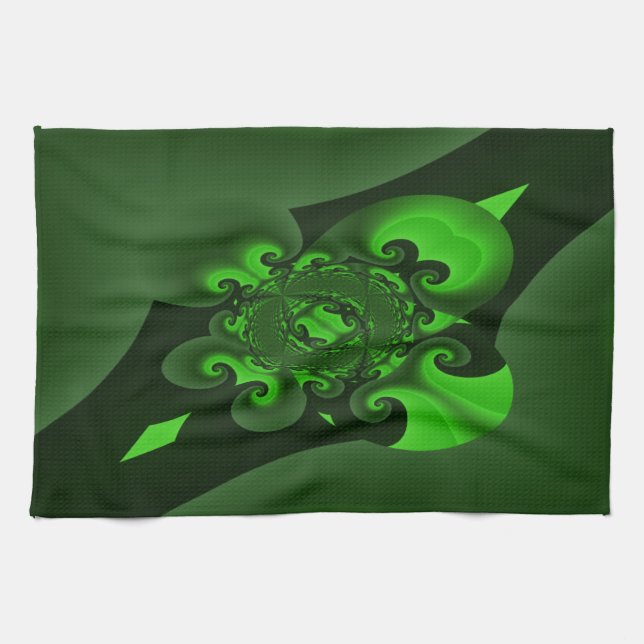 Mörk grönt och Lime Spiral-våg Kökshandduk (Horisontell)