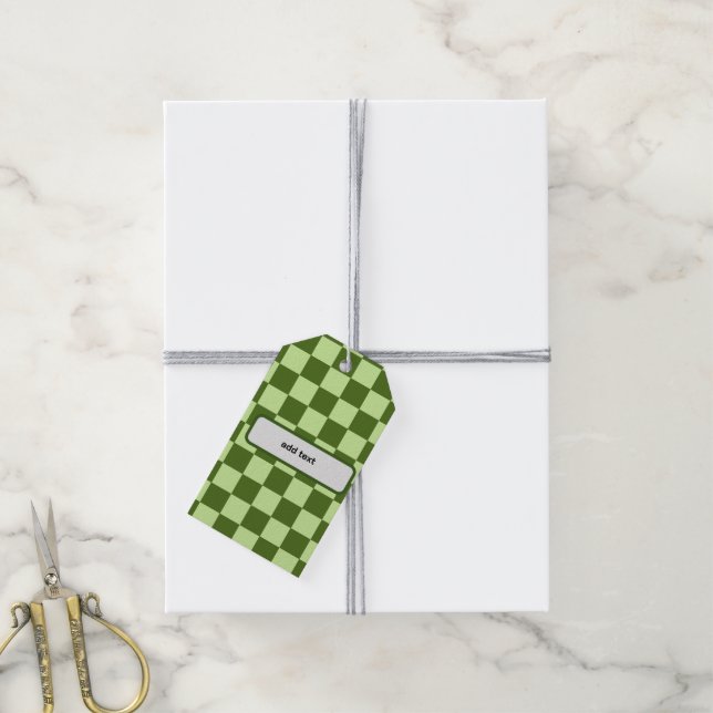 Mörk grönt och Ljust grönt Checkers Presentetikett (Med Snöre)