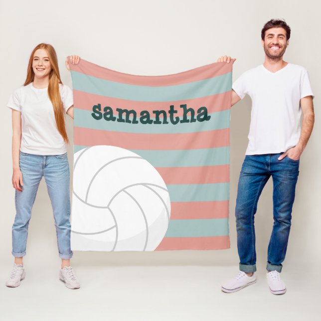 Mörk grönt och Melon Rosa Giant Volleyball Stripe Fleecefilt (På plats)