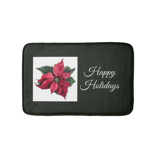 Mörk grönt och Poinsettia Helgdag Bath Mat Badrumsmatta (Framsidan)