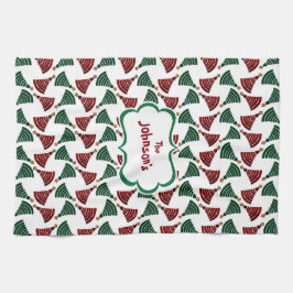 Mörk grönt och Röda Julgran Mönster Kökshandduk