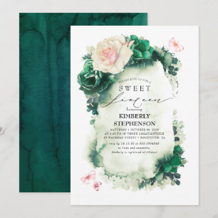 Mörk grönt och Rosa Blommigt Bohemisött 16:e Inbjudningar